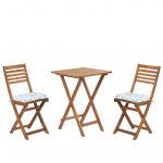 Beliani Conjunto de Jardim em Madeira de Acácia de 3 Peças com 2 Cadeiras e 1 Mesa Dobrável com Almofadas Azuis e Brancas 60x60x84 - 4251682210331