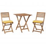Beliani Conjunto de Jardim em Madeira de Acácia de 3 Peças com 2 Cadeiras e 1 Mesa Dobrável com Almofadas Amarelas 60x60x84 - 4260580926480