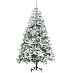 HomCom Árvore de Natal Artificial 180cm com Neve Ignífugo com 750 Ramos Folhas de Pvc e Base Dobrável Verde