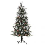 HomCom Árvore de Natal Artificial 150cm com 440 Ramas 39 Pinhas e 39 Frutinhas Folhas de Pvc Pe Base Dobrável e Suporte Metálico