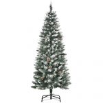 HomCom Árvore de Natal Artificial Ø55x150cm com 464 Ramas e 28 Pinhas Folhas de Pvc Base Dobrável e Suporte Metálico para Natal
