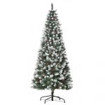 HomCom Árvore de Natal Artificial 10cm com 618 Ramos 30 Bagas 34 Pinhas Folhas de Pvc e Suporte Metálico para Interiores Verde