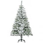 HomCom Árvore de Natal Artificial 150 cm com Neve Ignífugo com 358 Ramos Folhas de Pvc Abertura Automática Base Dobrável Verde
