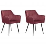 Beliani Conjunto de 2 Cadeiras de Jantar com Braços Estofadas em Veludo Vermelho Escuro e Pernas de Metal Preto 49x60x84 - 4255664824288
