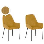 Beliani Conjunto de 2 Cadeiras de Jantar em Tecido Amarelo com Pernas Pretas Estilo Retro Glamour 59x56x89 - 4251682248785