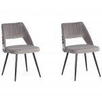 Beliani Conjunto de 2 Cadeiras de Jantar em Veludo de Poliéster Cinzento com Pés Pretos Estilo Elegante para Interiores Modernos 43x50x79 - 4251682243926