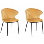 Beliani Conjunto de 2 Cadeiras de Jantar em Veludo Amarelo Mostarda e Pés Pretos de Estilo Retro e Industrial 50x59x81 - 4251682228978