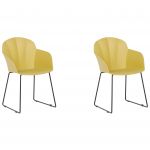 Beliani Conjunto de 2 Cadeiras de Jantar de Material Sintético Amarela Pernas de Metal Preto Sala de Estar Moderna 54x58x85 - 4251682250955