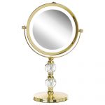 Beliani Espelho de Maquiagem com Estrutura Metálica Dourada ø 13 cm Iluminação led Duas Faces com 1x e 5x Ampliação para Mesa 13x18x34 - 4251682270144