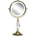 Beliani Espelho de Maquiagem com Estrutura Metálica Dourada ø 13 cm Iluminação led Duas Faces com 1x e 5x Ampliação para Mesa 12x18x37 - 4251682270113
