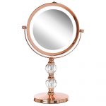 Beliani Espelho de Maquiagem com Estrutura Metálica Rosa Dourada ø 13 cm Iluminação led Duas Faces com 1x e 5x Ampliação para Mesa 13x18x34 - 4251682270151