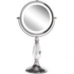 Beliani Espelho de Maquiagem com Estrutura Metálica Prateada ø 13 cm Iluminação led Duas Faces com 1x e 5x Ampliação para Mesa 12x18x37 - 4251682270137