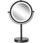Beliani Espelho de Maquiagem com Estrutura Metálica Preta ø 13 cm Iluminação led Duas Faces com 1x e 5x Ampliação para Mesa 12x17x33 - 4251682270106