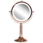 Beliani Espelho de Maquiagem com Estrutura Metálica Rosa Dourada ø 13 cm Iluminação led Duas Faces com 1x e 5x Ampliação para Mesa 12x18x34 - 4251682270182