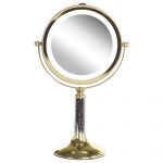 Beliani Espelho de Maquiagem com Estrutura Metálica Preto e Dourada ø 13 cm Iluminação led Duas Faces com 1x e 5x Ampliação para Mesa 12x18x34 - 4251682270175