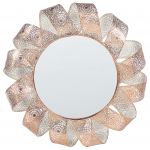 Beliani Espelho de Parede Branco com Cobre Moldura em Metal ø 54 cm Efeito Renda 60x60x60 - 4251682216425