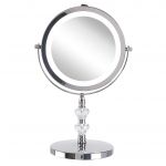 Beliani Espelho de Mesa em Metal Prateado ø 20 cm com Iluminação led Dupla Face com Função de Aumento 14x20x31 - 4251682264273