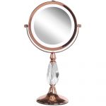 Beliani Espelho de Maquiagem com Estrutura Metálica Rosa Dourada ø 13 cm Iluminação led Duas Faces com 1x e 5x Ampliação para Mesa 12x18x37 - 4251682270120