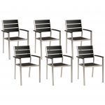 Beliani Conjunto de 6 Cadeiras de Jardim Pretas em Alumínio e Madeira Sintética XX - 4255664826213