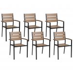 Beliani Conjunto de 6 Cadeiras de Jardim Castanhas Claras e Pretas em Alumínio e Madeira Sintética XX - 4255664826220