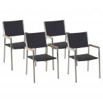 Beliani Conjunto de 4 Cadeiras de Jardim Assento em Rattan Sintético Preto Estrutura de de Aço Inoxidável para Exterior Design Moderno 58x55x87 - 4251682275569
