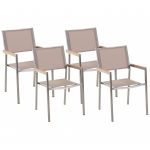 Beliani Conjunto de 4 Cadeiras de Jardim Assento em Têxtil Creme e Estrutura de de Aço Inoxidável para Exterior Design Moderno 58x55x87 - 4251682275545
