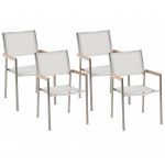 Beliani Conjunto de 4 Cadeiras de Jardim Assento em Têxtil Branco Estrutura de de Aço Inoxidável para Exterior Design Moderno 58x55x87 - 4251682275552