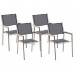 Beliani Conjunto de 4 Cadeiras de Jardim Assento em Têxtil Cinzento Estrutura de de Aço Inoxidável para Exterior Design Moderno 58x55x87 - 4251682275538