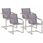 Beliani Conjunto de 4 Cadeiras de Jardim em Aço Inoxidável e Têxtil Cinzento Design Moderno Terraço Varanda Pátio 55x56x85 - 4251682275583