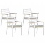 Beliani Conjunto de 4 Cadeiras de Jardim em Metal Branco e Almofadas Creme Acabamento em Tinta de Pó 60x54x82 - 4251682275293