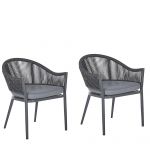 Beliani Conjunto de 2 Cadeiras de Jardim, Estrutura de Metal Cinzento e Corda com Almofadas Design Moderno 46x55x77 - 4251682266741