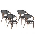 Beliani Conjunto de 4 Cadeiras de Jardim Pretas Estrutura de Metal Castanho Escuro Exterior Interior 55x57x83 - 4251682261715