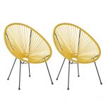 Beliani Conjunto de 2 Cadeiras de Jardim em Rattan Sintético Amarelo Pés Metálicos Design Resistente Estilo Moderno 90x70x87 - 4251682259620