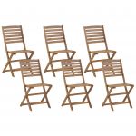 Beliani Conjunto de 6 Cadeiras de Jardim de Madeira Clara Acácia Dobrável com Ripas Traseiras Internas e Externas 47x52x91 - 4251682251105