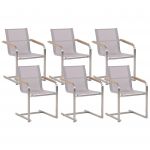 Beliani Conjunto de 6 Cadeiras de Jardim em Aço Inoxidável e Têxtil Creme Design Moderno Terraço Varanda Pátio 55x56x85 - 4251682246248