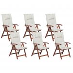 Beliani Conjunto de 6 Cadeiras de Jardim em Madeira de Acácia com Encosto Ajustável e Dobráveis com Almofadas Cremes 69x54x105 - 4251682252331