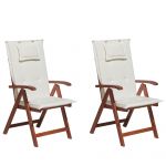 Beliani Conjunto de 2 Cadeiras de Jardim em Madeira de Acácia com Encosto Ajustável e Dobráveis com Almofadas Creme 69x54x105 - 4251682252324