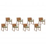 Beliani Conjunto de 8 Cadeiras de Jardim Madeira de Acácia com Almofadas para os Assentos Padrão de Folha Verde Resistentes à Água Duráveis 59x54x80 - 4251682232319