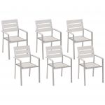 Beliani Conjunto de 6 Cadeiras de Jardim Cinzentas em Alumínio e Madeira Sintética 57x54x88 - 4251682241243
