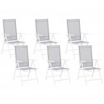 Beliani Conjunto de 6 Cadeiras de Jardim de Alumínio Branco e Têxtil Cinzentos Ajustáveis e Dobráveis 65x54x103 - 4251682209243