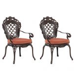 Beliani Conjunto de 2 Cadeiras de Jardim em Alumínio Castanho Escuro de Estilo Vintage com Almofadas de Assento em Poliéster 58x69x97 - 4251682230803