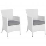 Beliani Conjunto de 2 Cadeiras de Jardim Brancas de Rattan Sintético com Almofadas Cinzentas 60x46x86 - 4251682234917
