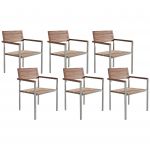 Beliani Conjunto de 6 Cadeiras de Jardim em Madeira de Teca e Estrutura Aço Inoxidável 53x56x86 - 4251682214902