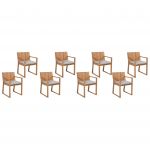 Beliani Conjunto de 8 Cadeiras de Jardim Madeira de Acácia com Almofadas para os Assentos Taupe Resistentes à Água Duráveis 59x54x80 - 4251682219938