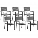 Beliani Conjunto de 6 Cadeiras de Jardim Cinzentas e Pretas em Alumínio e Madeira Sintética Resistentes às Intempéries 55x55x90 - 4251682216906