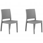 Beliani Conjunto de 2 Cadeiras de Jardim Cinzento Claro Efeito Rattan 47x60x89 - 4251682206365
