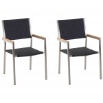 Beliani Conjunto de 2 Cadeiras de Jardim Assento em Rattan Sintético Preto Estrutura de de Aço Inoxidável para Exterior Design Moderno 58x55x87 - 4251682214896