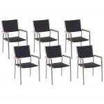 Beliani Conjunto de 6 Cadeiras de Jardim Assento em Rattan Sintético Preto Estrutura de de Aço Inoxidável para Exterior Design Moderno 58x55x87 - 4251682214889
