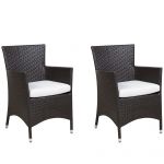 Beliani Conjunto de 2 Cadeiras de Jardim de Rattan em Castanho Escuro com Almofadas Brancas 52x52x86 - 4251682206518