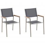 Beliani Conjunto de 2 Cadeiras de Jardim Assento em Têxtil Cinzento Estrutura de de Aço Inoxidável para Exterior Design Moderno 58x55x87 - 4251682205528